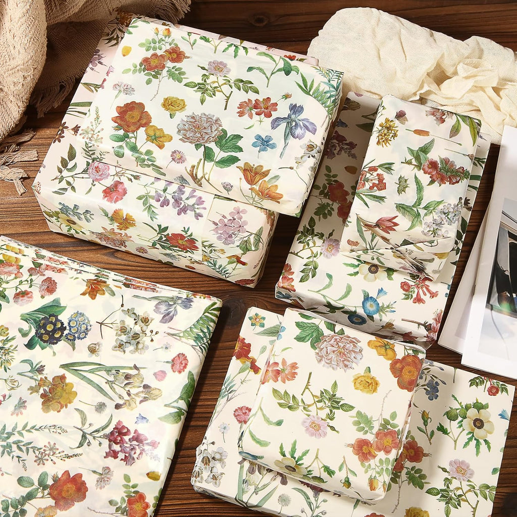 100 Sheets Vintage Floral Tissue Paper, Wildflowers, 20 x 14 Inch