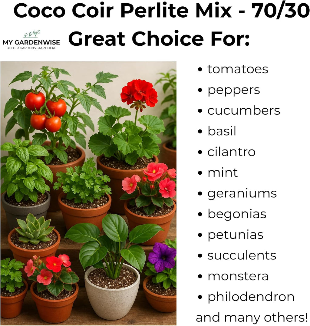 Coco Perlite - Coco Coir Perlite Mix - 70/30 Growing Media - Hydroponic, Indoor & Outdoor, Grow Bags & House Plants
