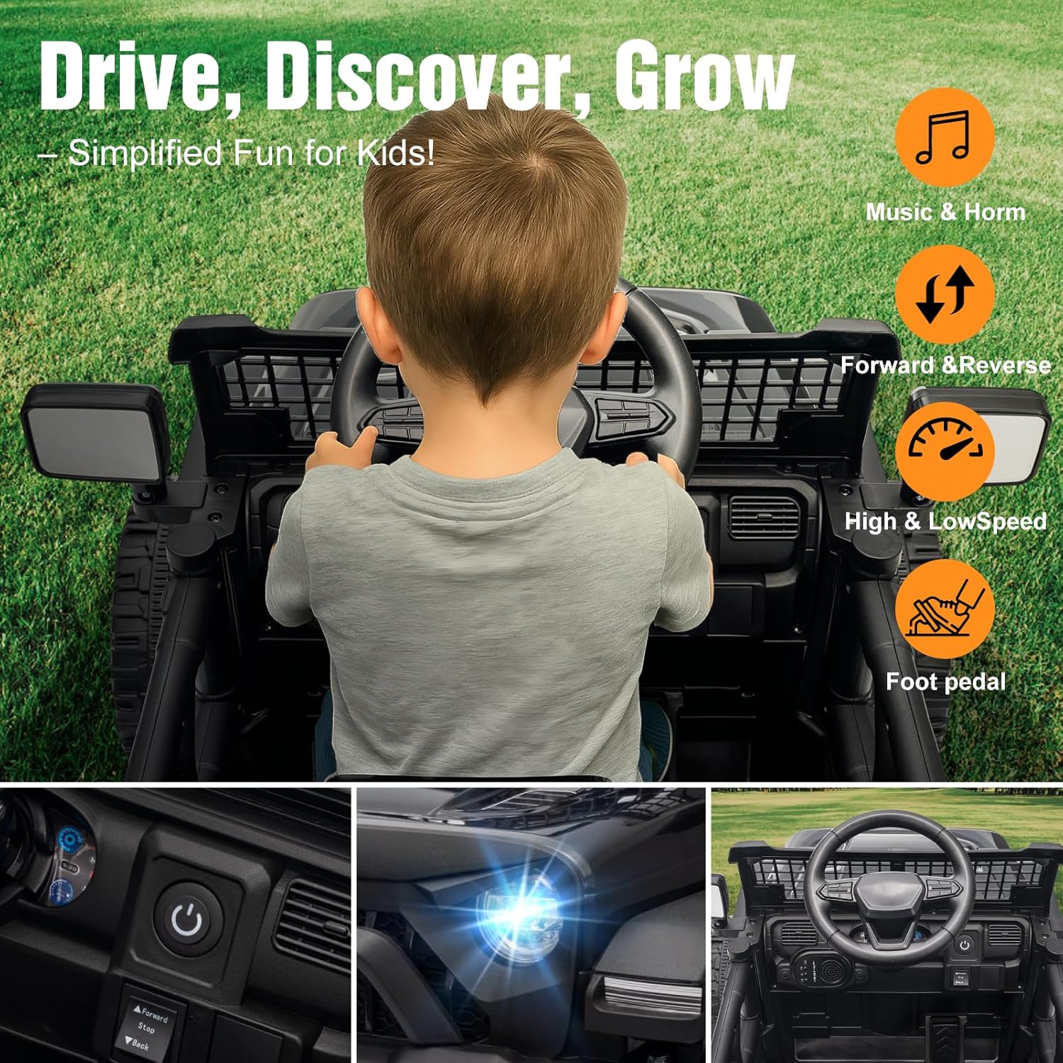 12V Ride on Car with Parent Remote Control, Toddler Electric Car with Spring Suspension, LED Lights & Music Player
