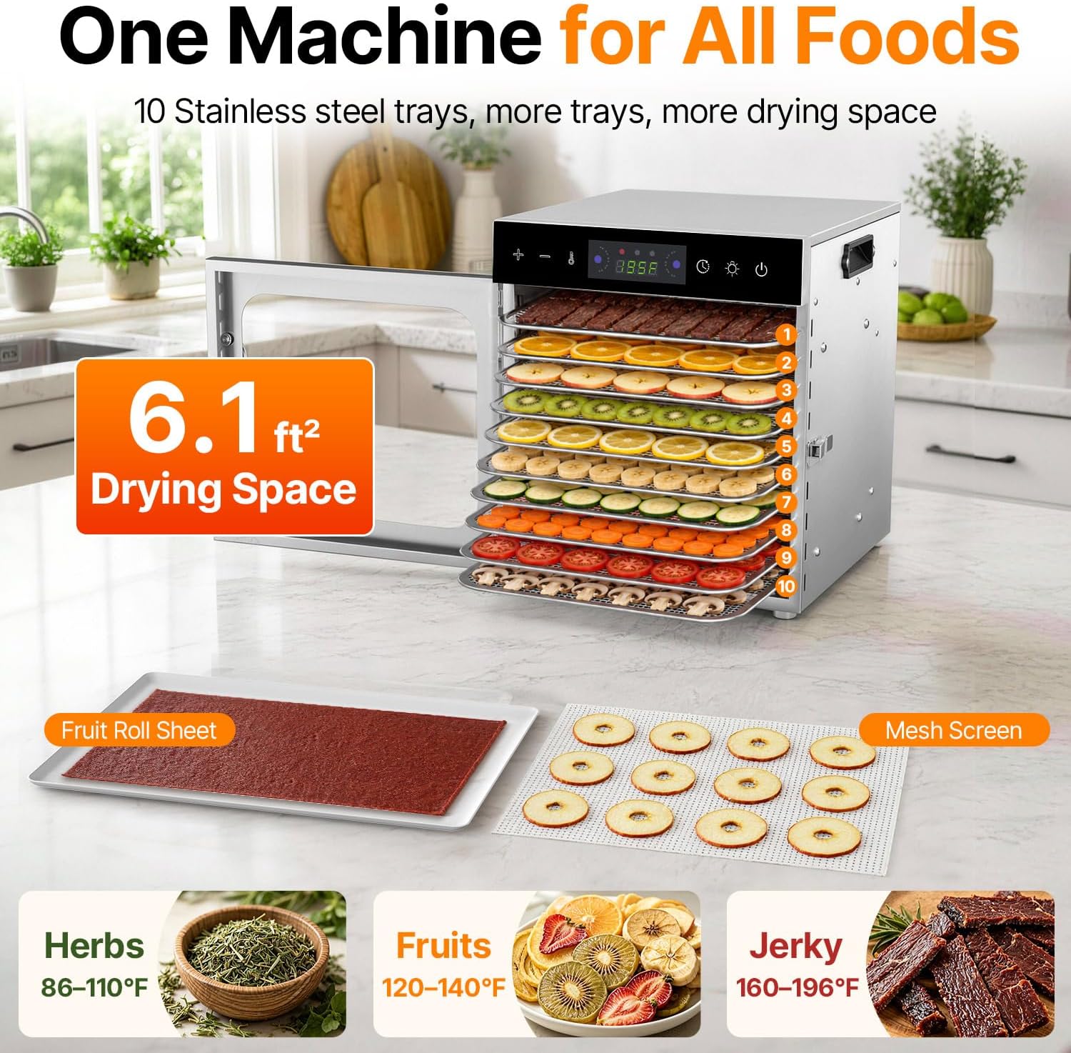 10 Tray Food Dehydrator Machine for Jerky, Fruit, Herb & Dog Treats