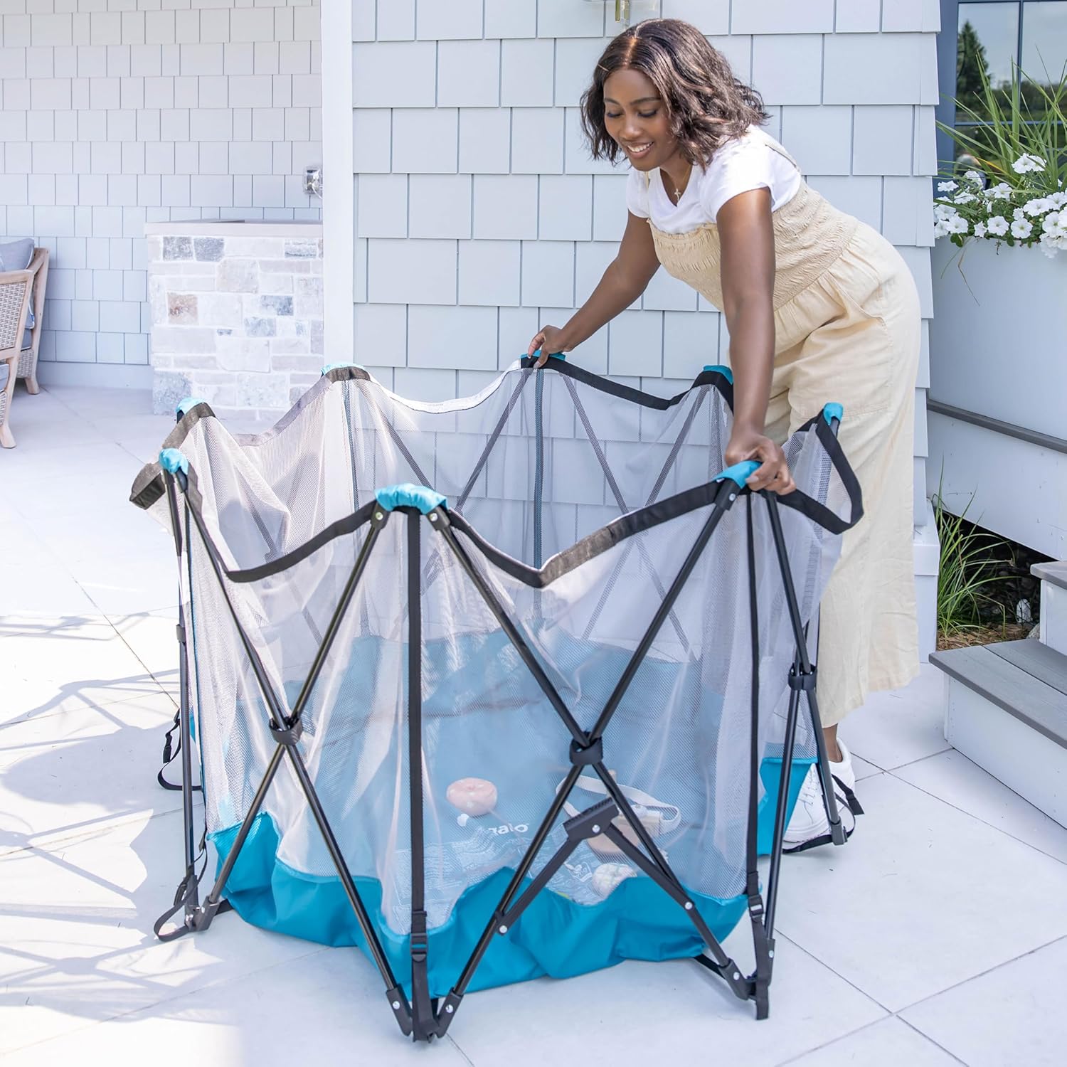 Safety My Play Deluxe Extra Large Baby Playpen & Portable Play Yard with Canopy, Foldable 8-Panel Indoor Outdoor