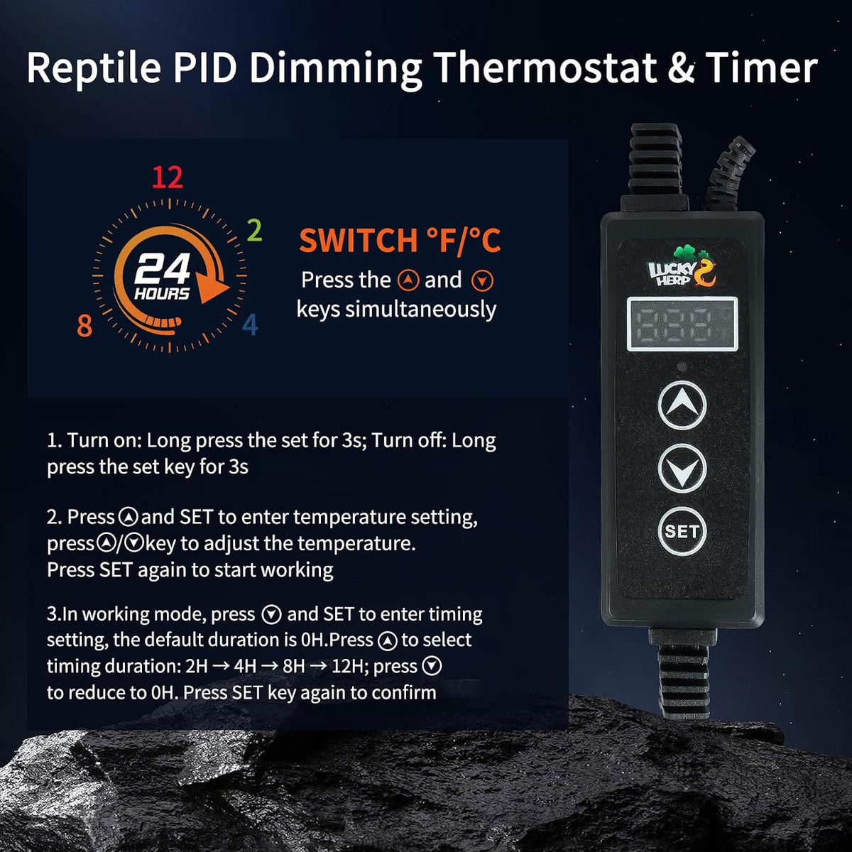 Reptile Light Fixture with Dimming Thermostat & Timer, Aluminum 5.5inch Deep Dome Reptile Lamp Fixture, Heat Lamp
