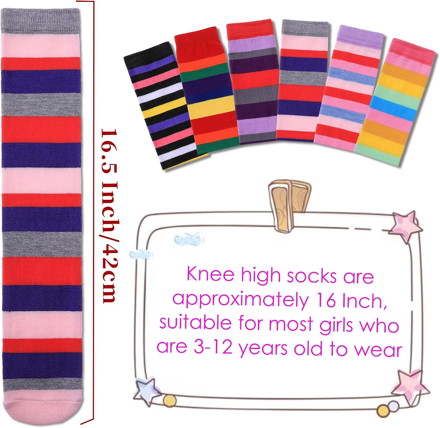 Girls Knee High Socks Kids Crazy Fun Gift Cute Animal Patterns Cotton Long Socks 6 Pairs