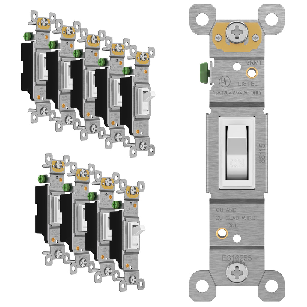 ENERLITES 10 Pack Toggle Light Switch, Single Pole Wall Switch, White
