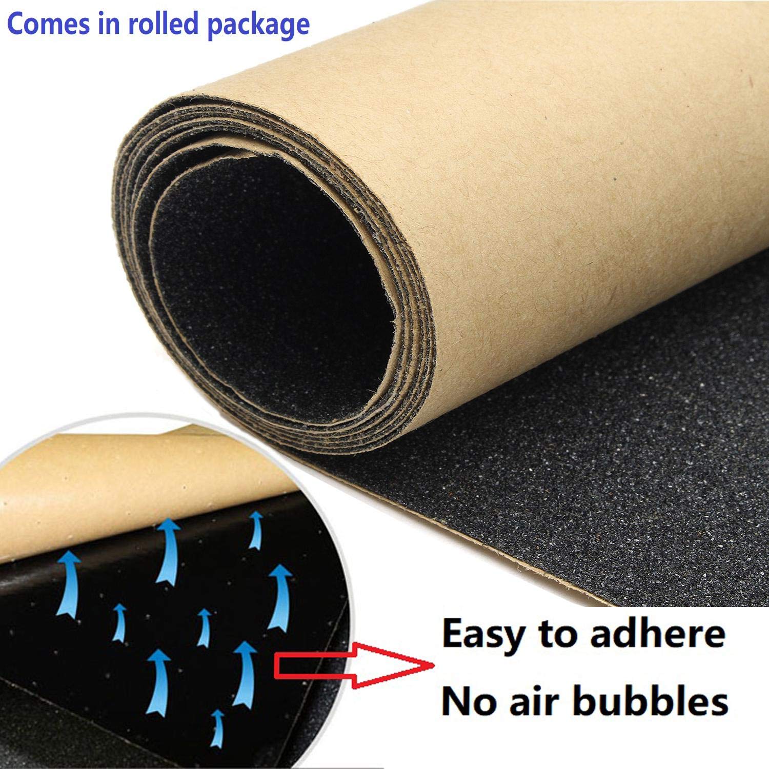 10.6" x 49.2" Black Skateboard Grip Tape Sheet (125x27cm) | 80 Grit Bubble Free, Waterproof, Anti Slip Sandpaper