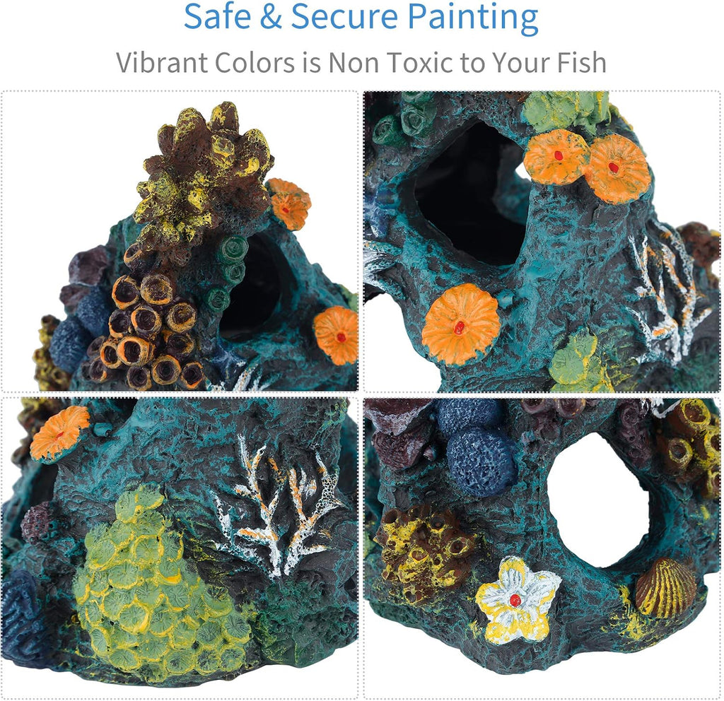 Aquarium Decorations Resin Coral Rock Mountain Cave Fish Tank Decor Ornaments Fish House for Betta Rest Hide Play Breed