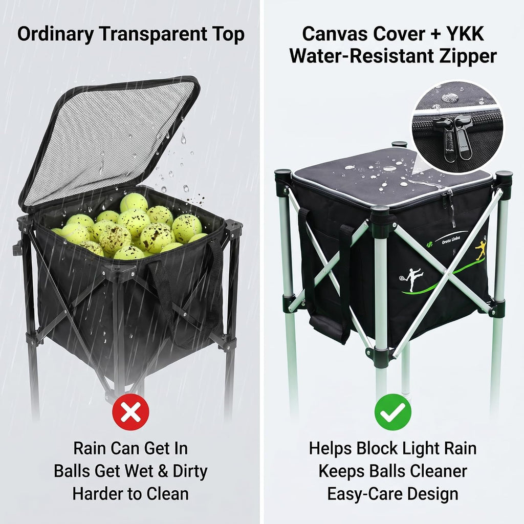 Tennis Ball Hopper&Cart for 150 Balls with Wheels,Tennis Ball Basket for Serve Training, Foldable Tennis Ball Cart