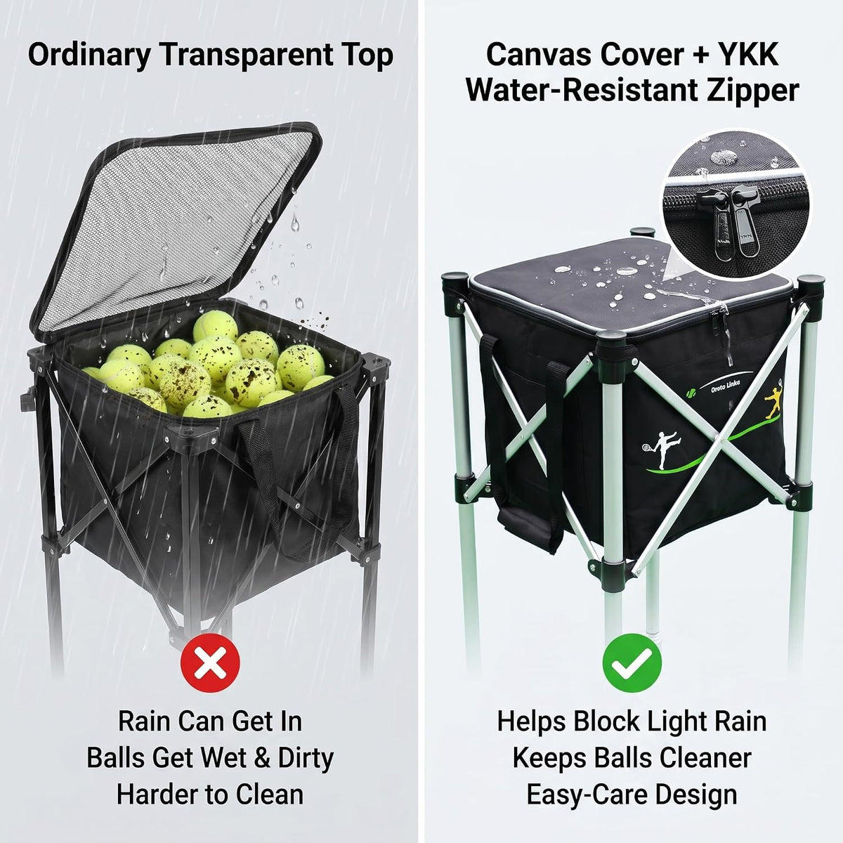 Tennis Ball Hopper&Cart for 150 Balls with Wheels,Tennis Ball Basket for Serve Training, Foldable Tennis Ball Cart