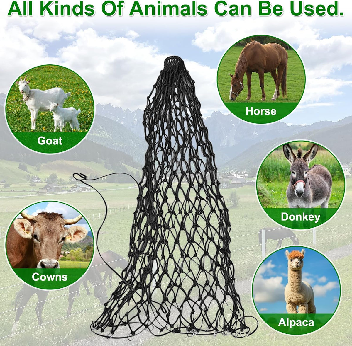 Hay Bags for Horses, 2 Pack Hay Nets for Horses Slow Feed, Goats, Livestock, 40" Large Opening Polyester Rope Hay