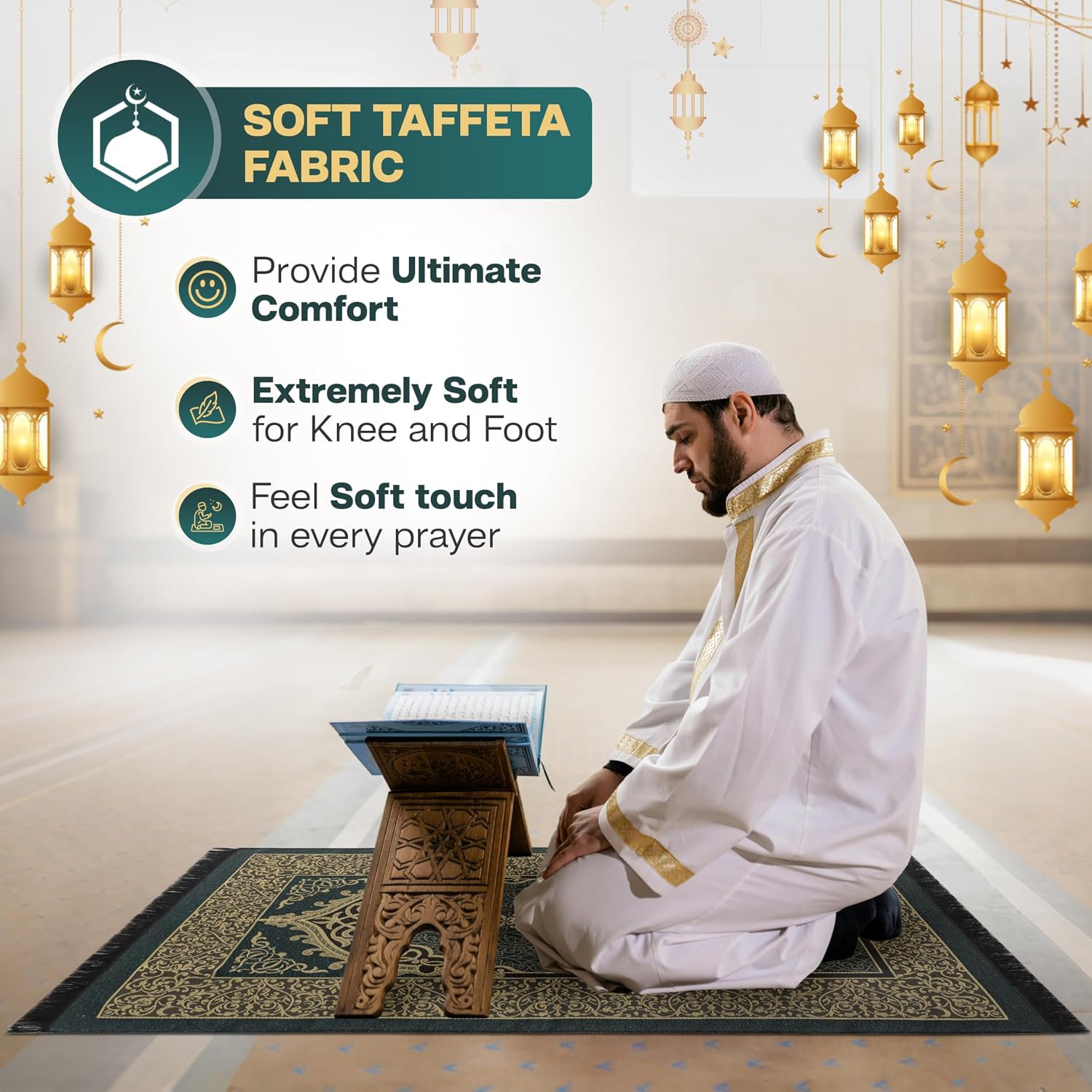 Muslim Prayer Rug with Islam Prayer Beads - Travel Prayer Mat, Islamic Gifts for Women, Portable Prayer Matt Islam