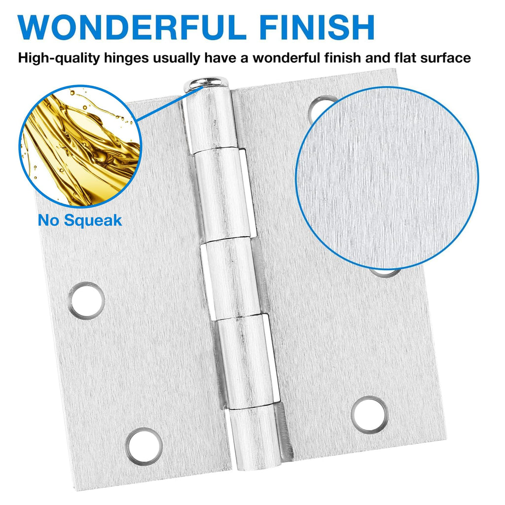 Brushed Nickel Door Hinges 3.5"x3 1/2 Inch Square 12Pack Interior