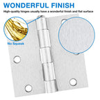 Brushed Nickel Door Hinges 3.5"x3 1/2 Inch Square 12Pack Interior