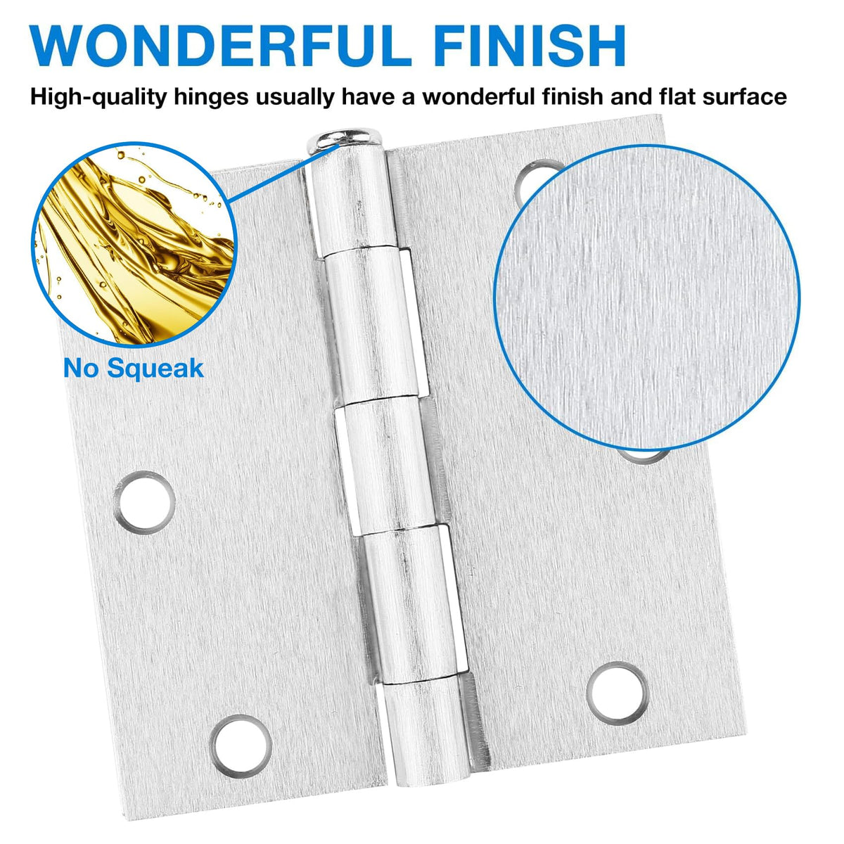 Brushed Nickel Door Hinges 3.5"x3 1/2 Inch Square 12Pack Interior