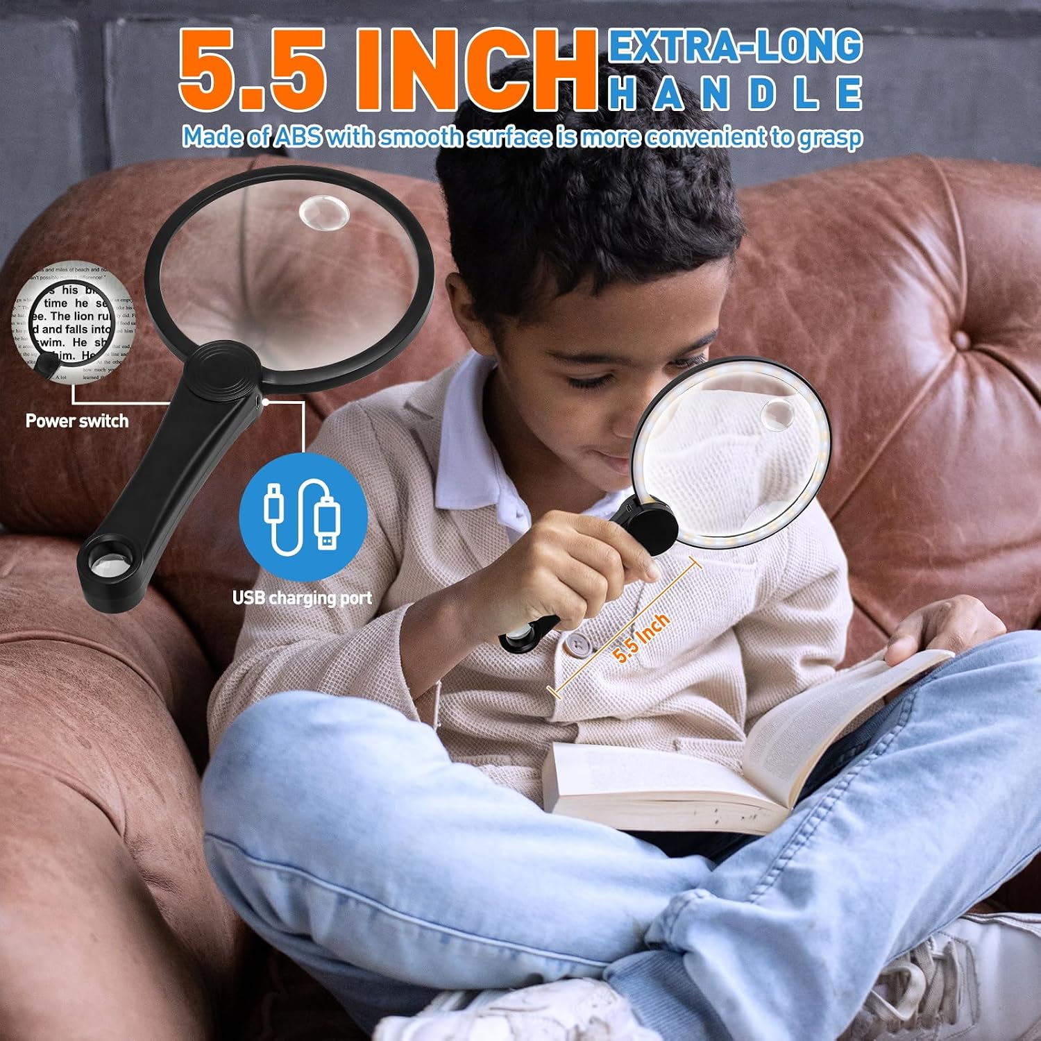15X Rechargeable Magnifier with Light, Handheld Magnifying Glass | 20 Daylight LEDs, 3 Gear Dimming, 4.33 Inch Large