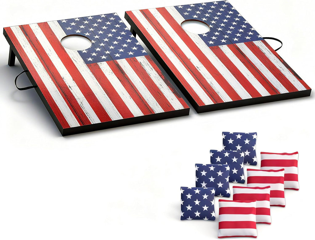 Portable Cornhole Board Set - Premium MDF Wood Corn Hole Game with 8 Regulation Bean Bags, for Backyard, Camping, and