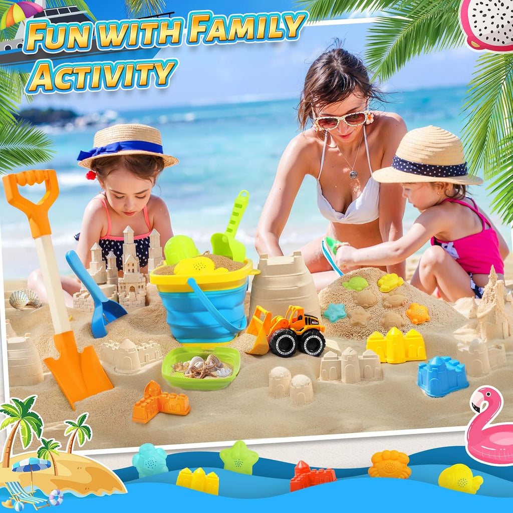 Collapsible Beach Sand Toys for Kids, Sandbox Toys Summer Travel Essentials | Includes Bucket, Sand Shovel, Beach
