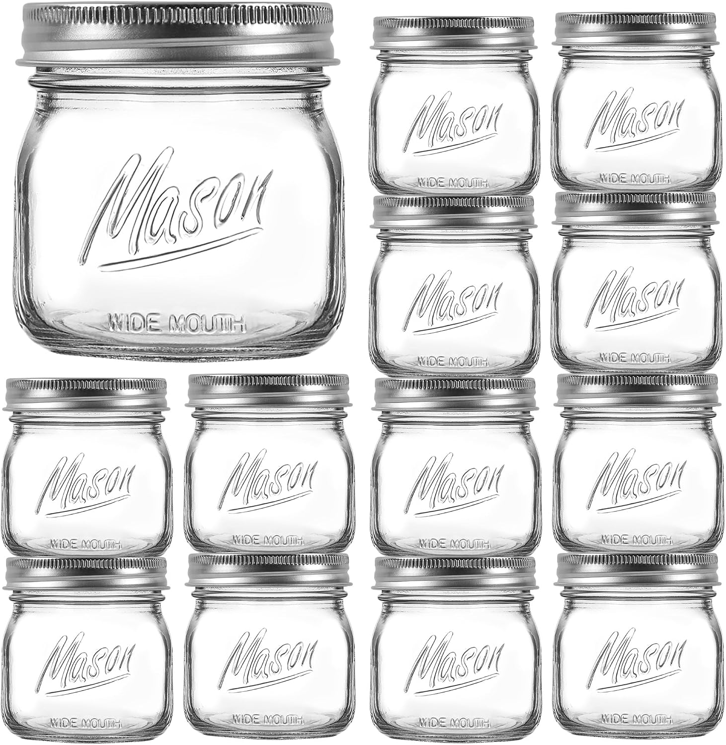 12PCS Wide Mouth Mason Jars 16oz with Airtight Lids and Bands
