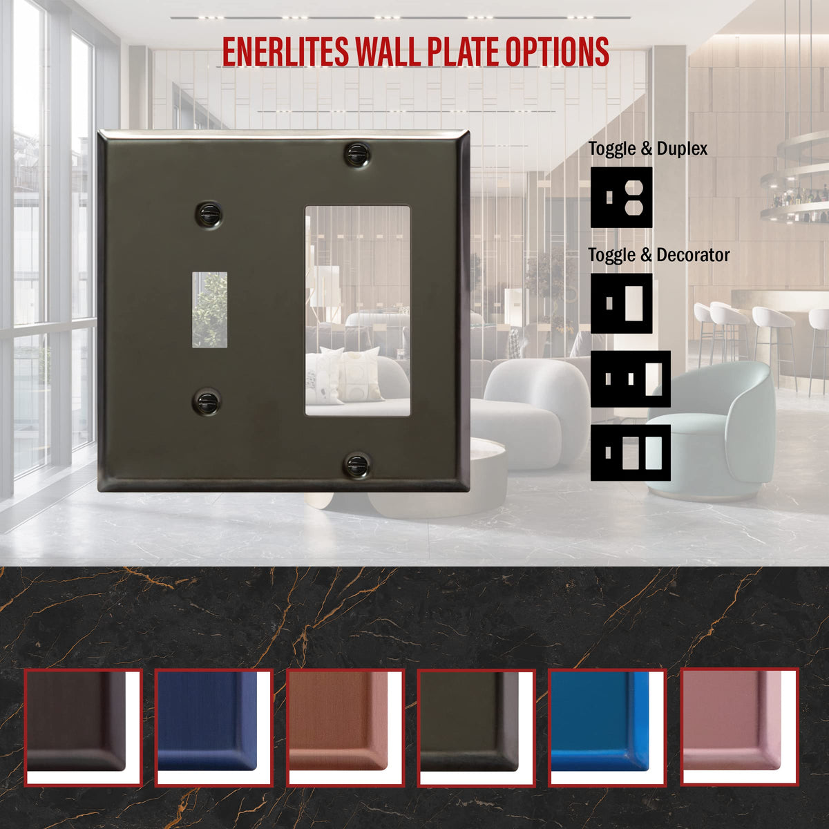 ENERLITES Combination Toggle Switch & Decorator Receptacle Metal Wall Plate
