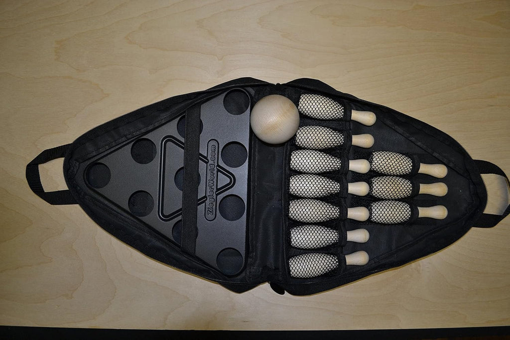 Table Shuffleboard Bowling Brown Pins - Pinsetter - Rules Booklet - Score Chart - Carrier Bag & Wood Ball