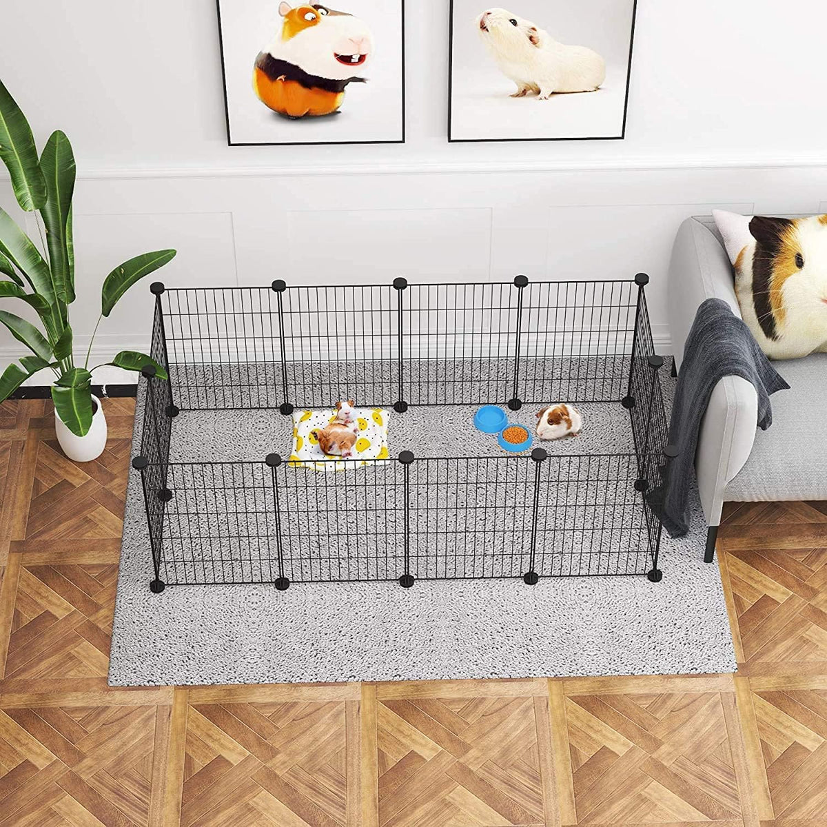 Pet Playpen, Small Animals Supplies, 12 Panels, 12" × 15" Black