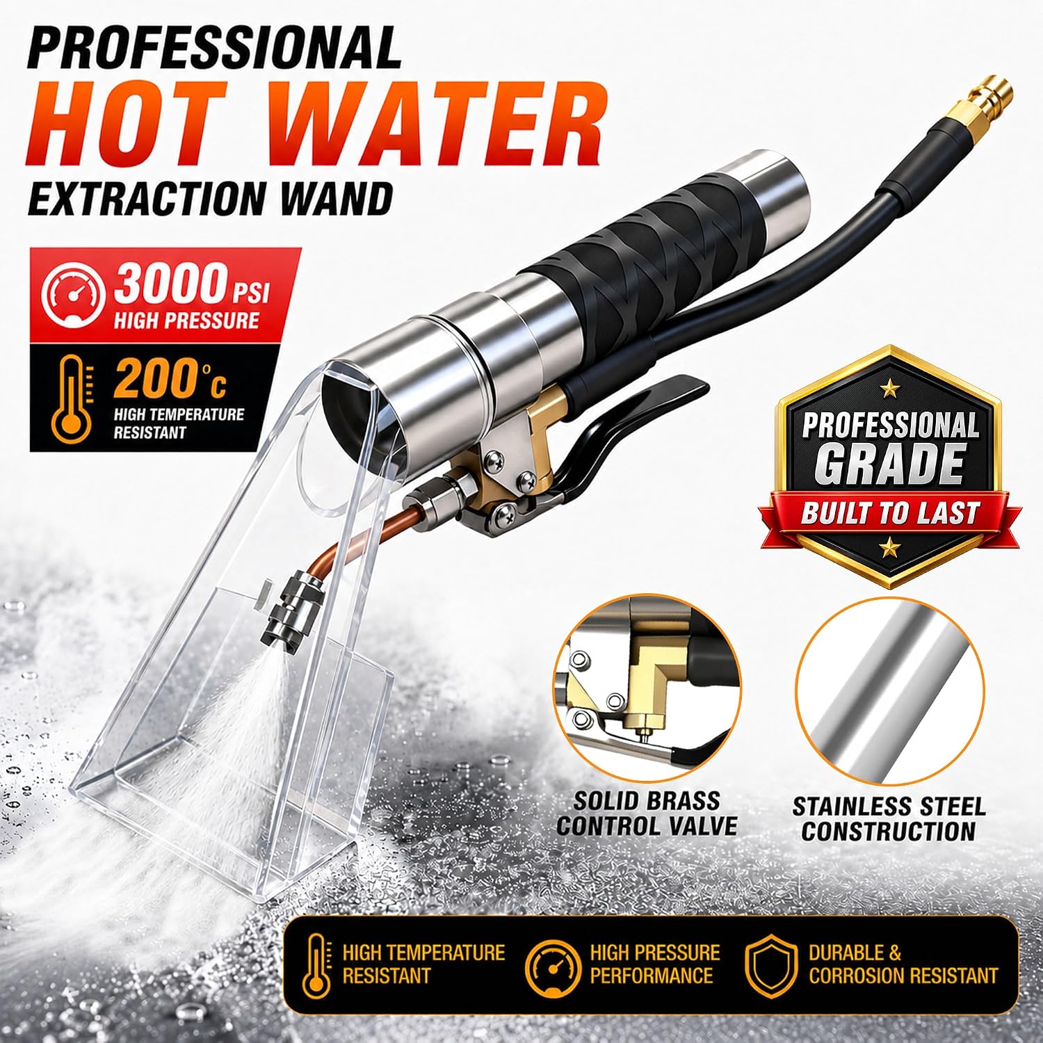 Upholstery Carpet Extractor Wand for Auto Detailing | High-pressure, Heat-resistant Carpet Cleaner Hand Wand with