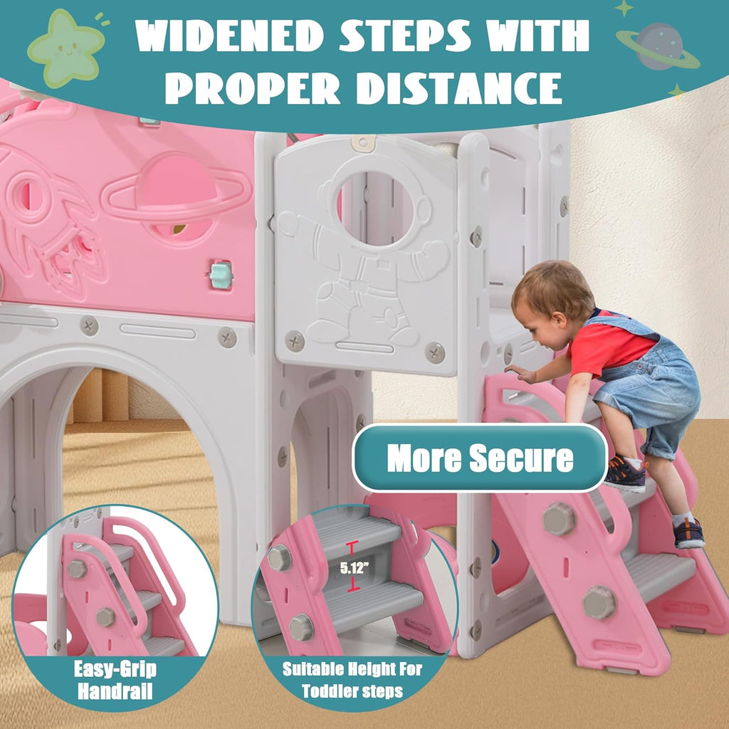 12 in 1 Toddler Slide, Astronaut Themed for Baby Slide Toddlers Aged 3+, with Astronaut,Telescope, Basketball Hoop