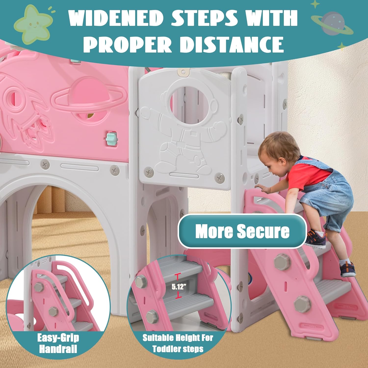 12 in 1 Toddler Slide, Astronaut Themed for Baby Slide Toddlers Aged 3+, with Astronaut,Telescope, Basketball Hoop