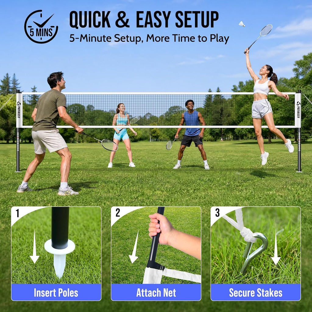Complete Badminton Set for Backyard Outdoor Badminton Net & Racket | Anti-Sag Design, 4 Professional Badminton