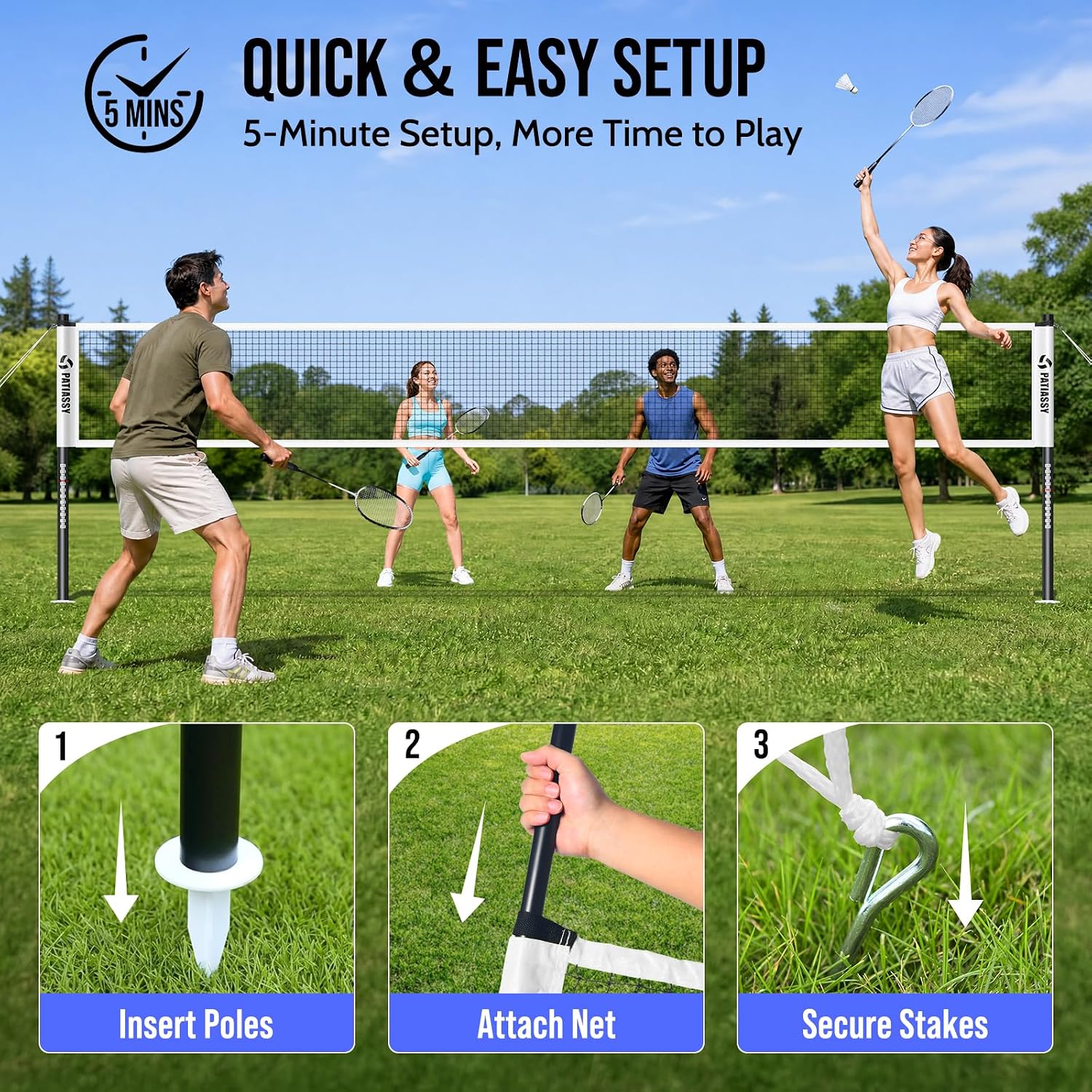 Complete Badminton Set for Backyard Outdoor Badminton Net & Racket | Anti-Sag Design, 4 Professional Badminton