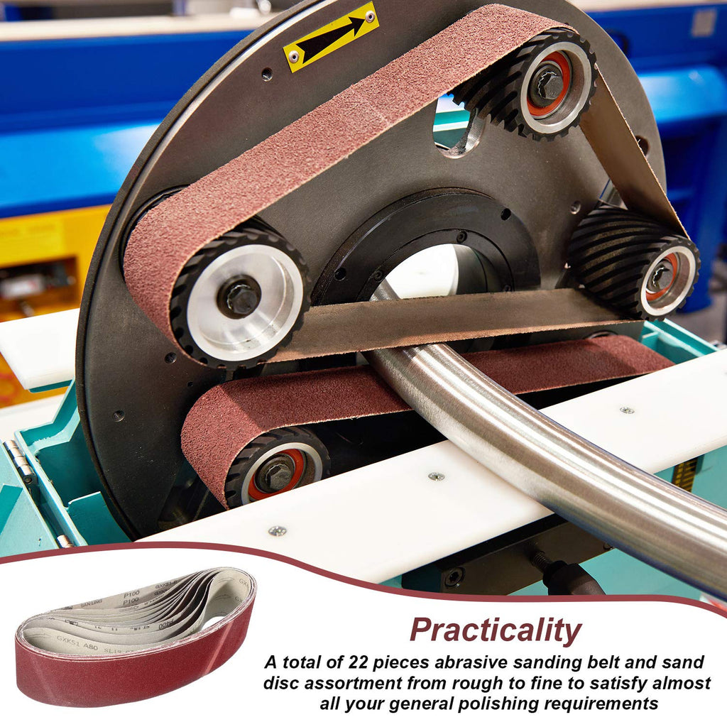 Blulu 22 Pieces 4 x 36 In Sanding Belts and 6 In Self-Adhesive Discs Set