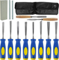 13 PCS Wood Chisel Set with Canvas Bag | Wood Carving Tool Set, Steel Beveled Chisel Tools, Rubber Handles, Rasps and