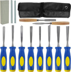 13 PCS Wood Chisel Set with Canvas Bag | Wood Carving Tool Set, Steel Beveled Chisel Tools, Rubber Handles, Rasps and