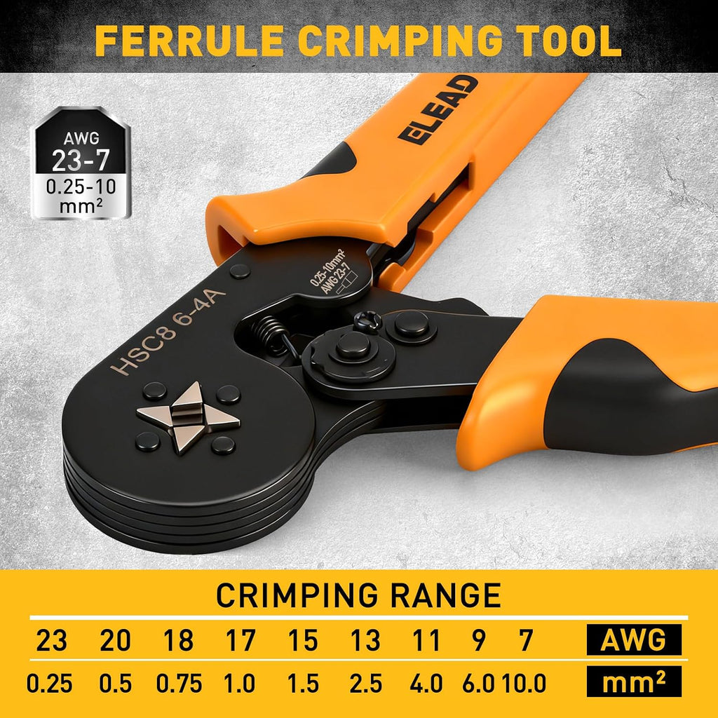 1188-Piece Ferrule Crimping & Stripping Tool Kit, AWG 23-7 (0.25-10 mm²) Ferrule Crimper, Automatic Wire Stripper with Conductor End Sleeve, Terminal, Flat Plug, Flat Connector and Tie Tape