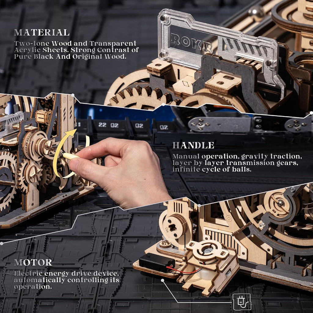 3D Puzzles for Adults, Electric Model Kits Marble Spaceport LGC01, 472pcs Marble Run Brain Teaser Wooden Puzzles