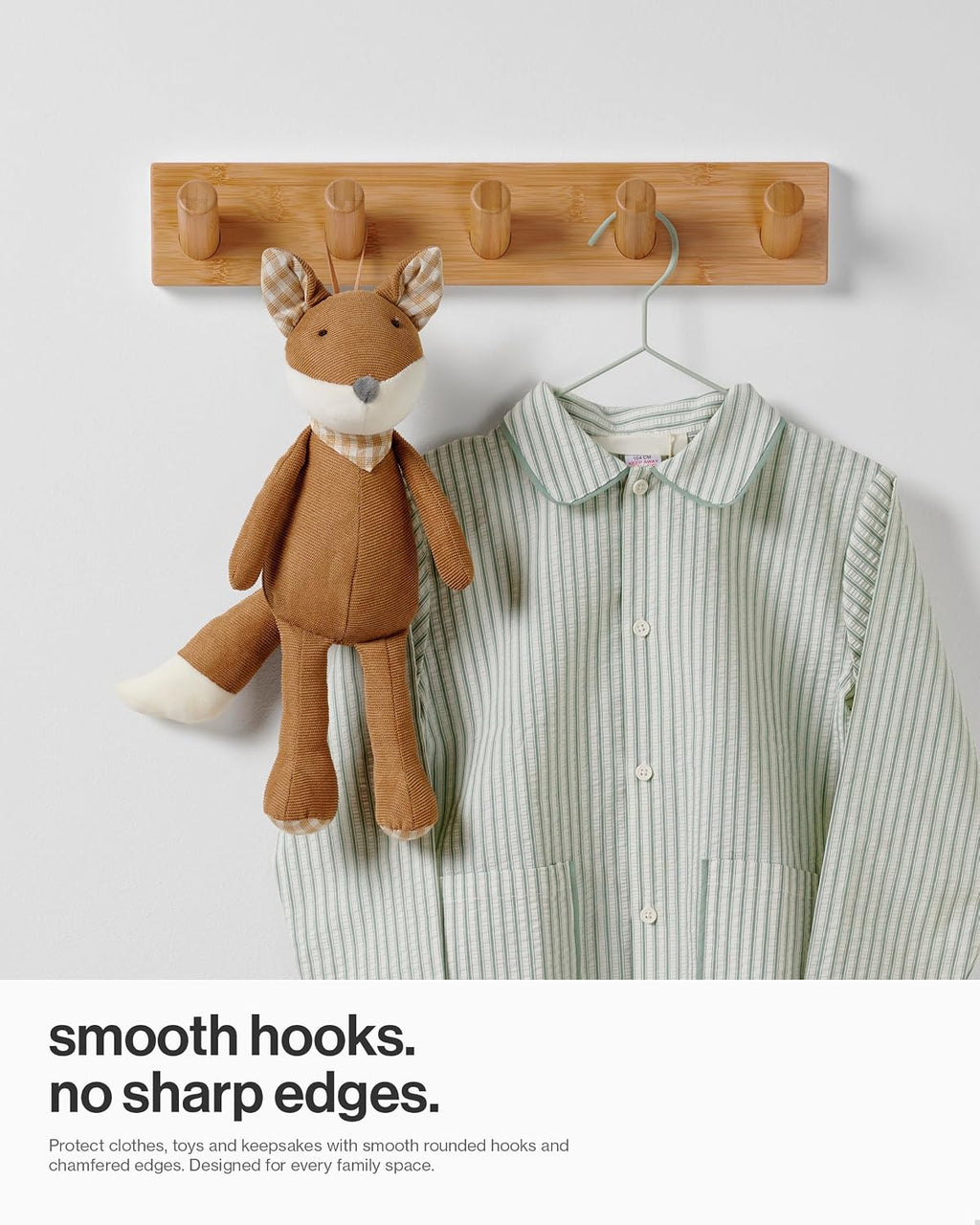 Wall Mounted Coat Rack with 5 Heavy-Duty 1" Diameter Hooks (2-Pack), 16.5" - Wooden Wall Hook Rack - Modern