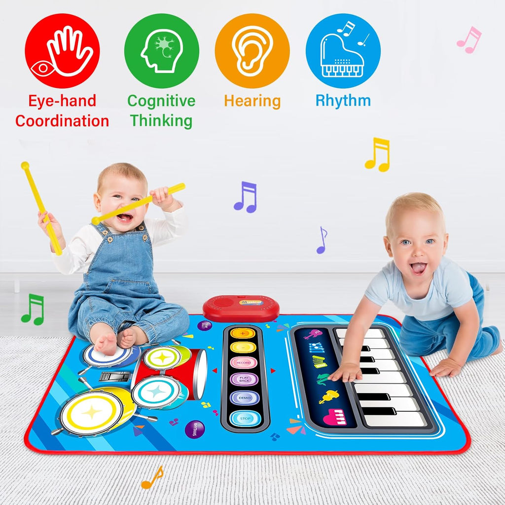 Baby Toys for 1 Year Old: Baby Musical Mat Toddler Toys Age 1-2 - 2 in 1 Piano Drum Babies Play Mat - Infant Music