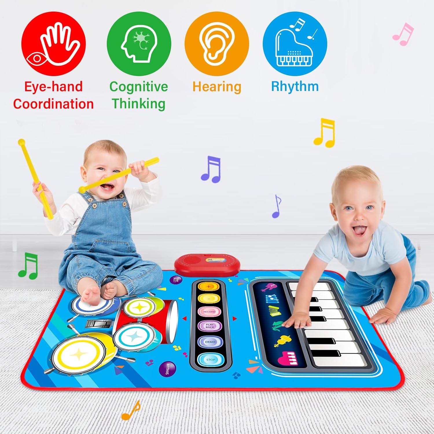 Baby Toys for 1 Year Old: Baby Musical Mat Toddler Toys Age 1-2 - 2 in 1 Piano Drum Babies Play Mat - Infant Music