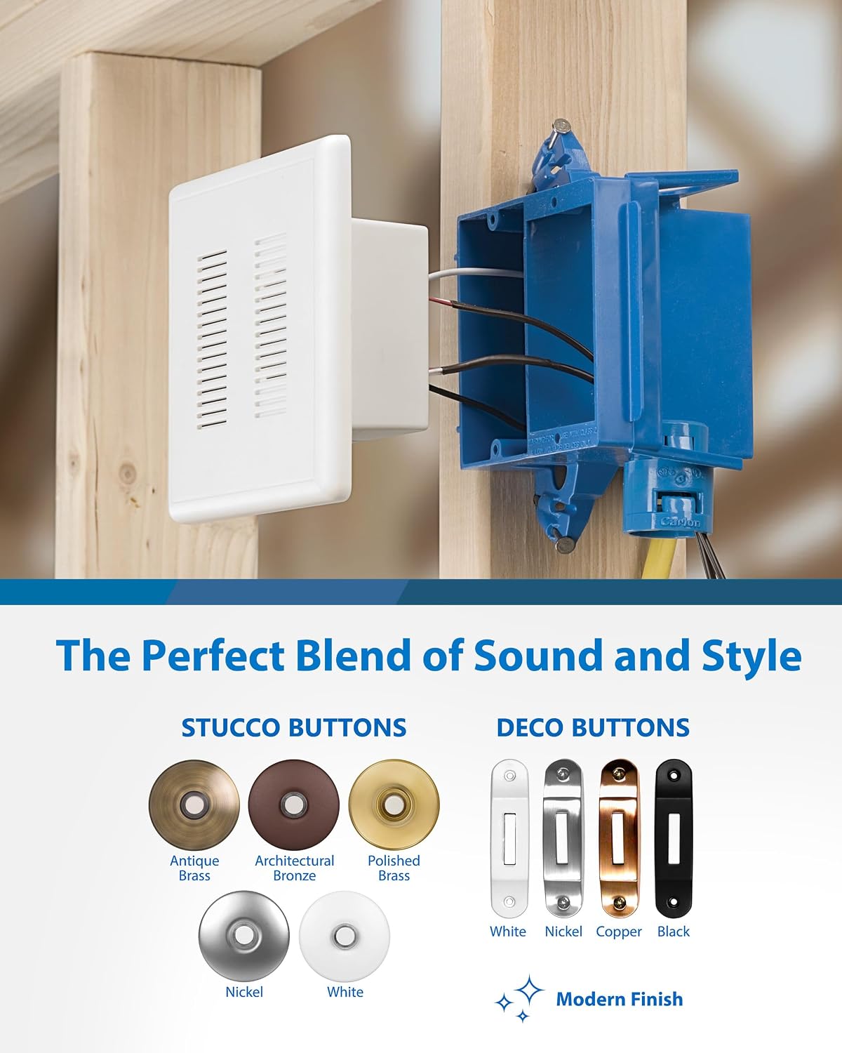 PrimeChime Plus 2 Electric Doorbell Kit - Doorbells for Home - Includes Selectable Ring Chimes - Basic Button, White