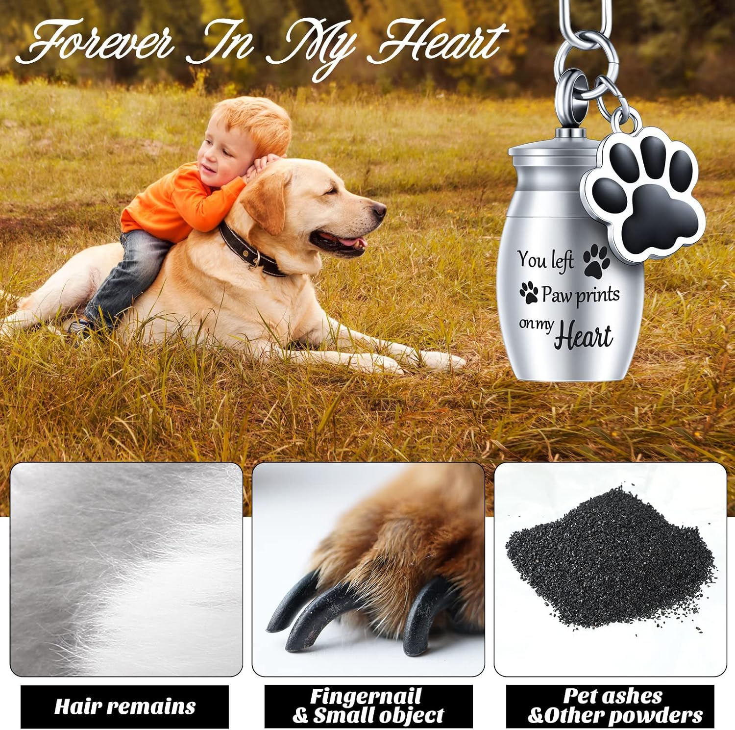 2 Pcs Pet Urn Keychain for Ashes Dog Cat Paw Print