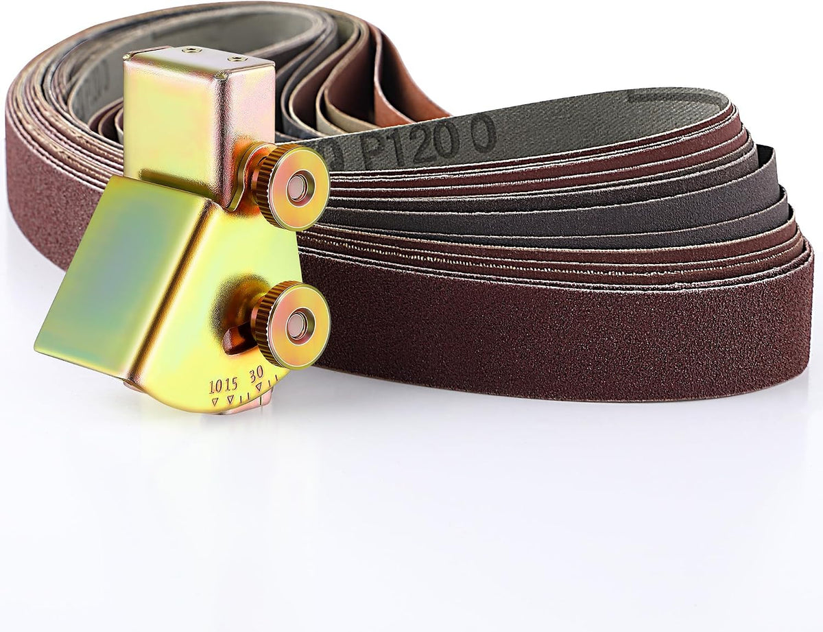 Feekoon 12 Pack 1 x 30 Sanding Belts with Adjustable Knife Angle Guide