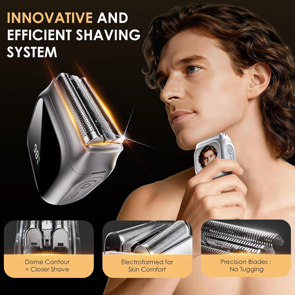 Electric Razor for Men,Innovative Mirror-Like Design,Beard Trimmer for Men with 20,000 RPM Motor,LED Display,3