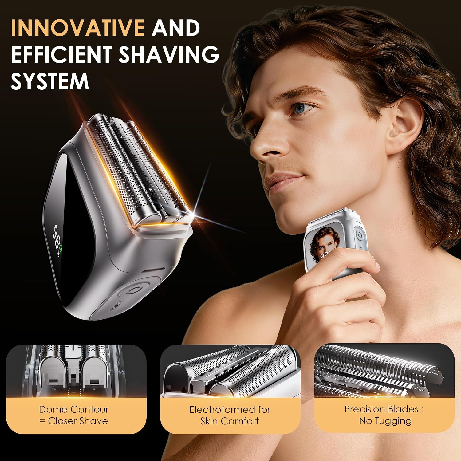 Electric Razor for Men,Innovative Mirror-Like Design,Beard Trimmer for Men with 20,000 RPM Motor,LED Display,3