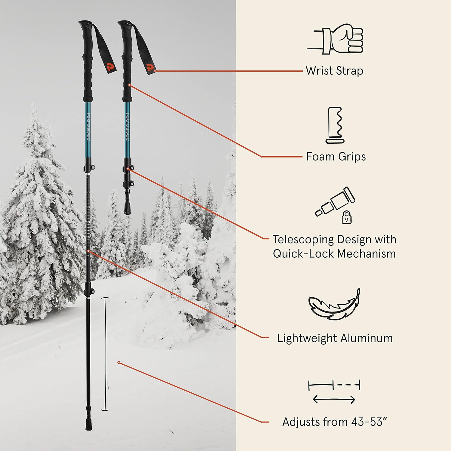 Drifter Snowshoes & Trekking Poles Bundle with Adjustable Bindings - Lightweight Aluminum Snow Shoes for Women & Men