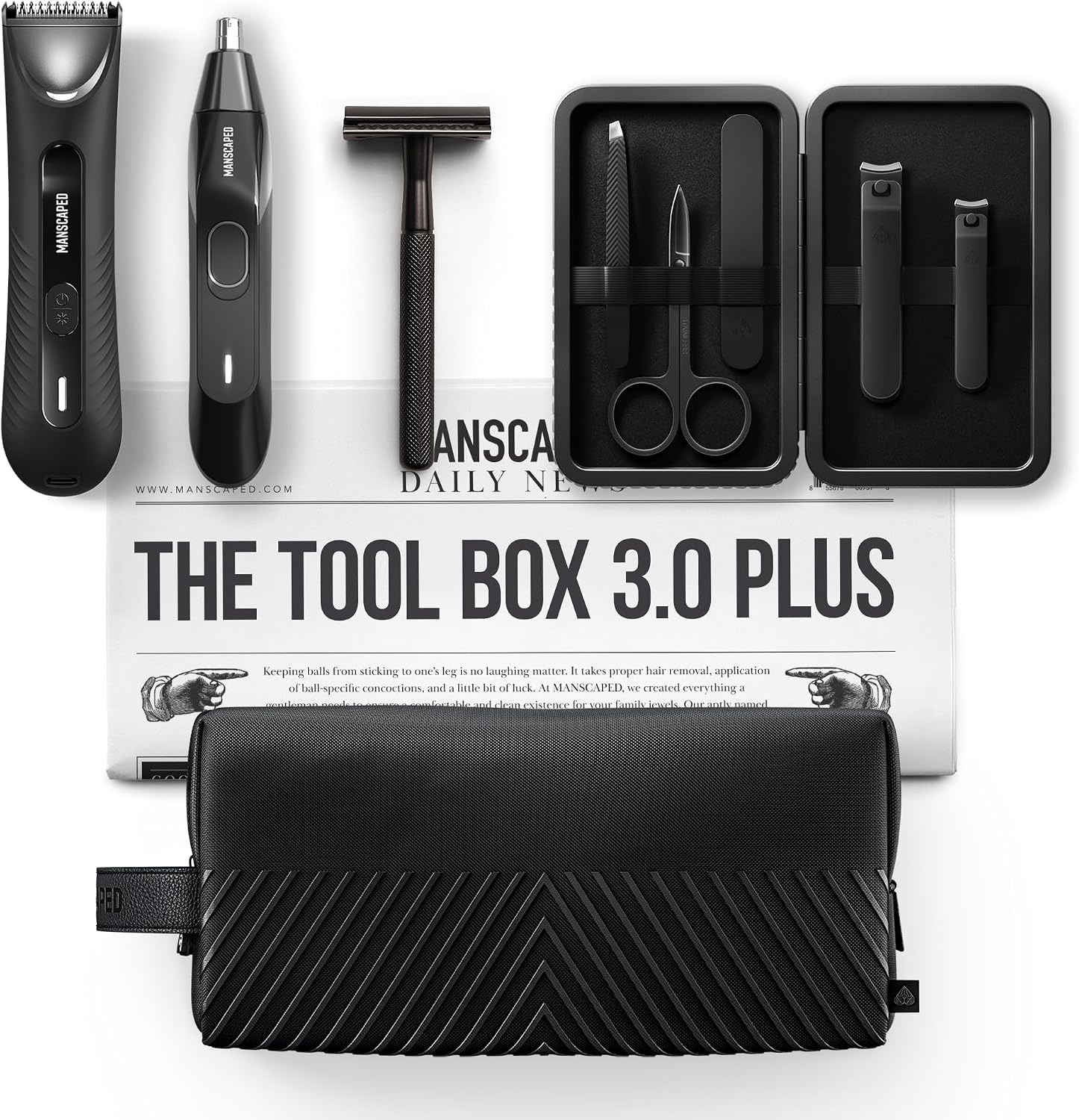 Tool Box 3.0 Plus with: The Lawn Mower 3.0 Plus Groin Hair Groomer, Weed Whacker 2.0 Nose Hair Trimmer, The Plow 2.0