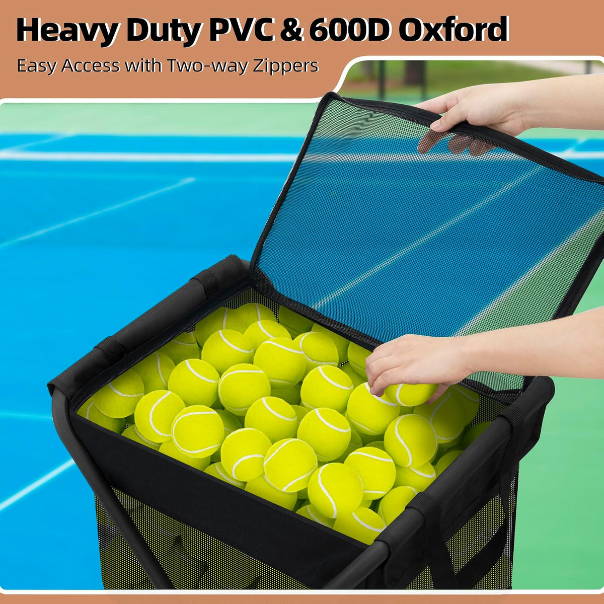 Foldable Tennis Ball Hopper Cart with Removable Ball Bag