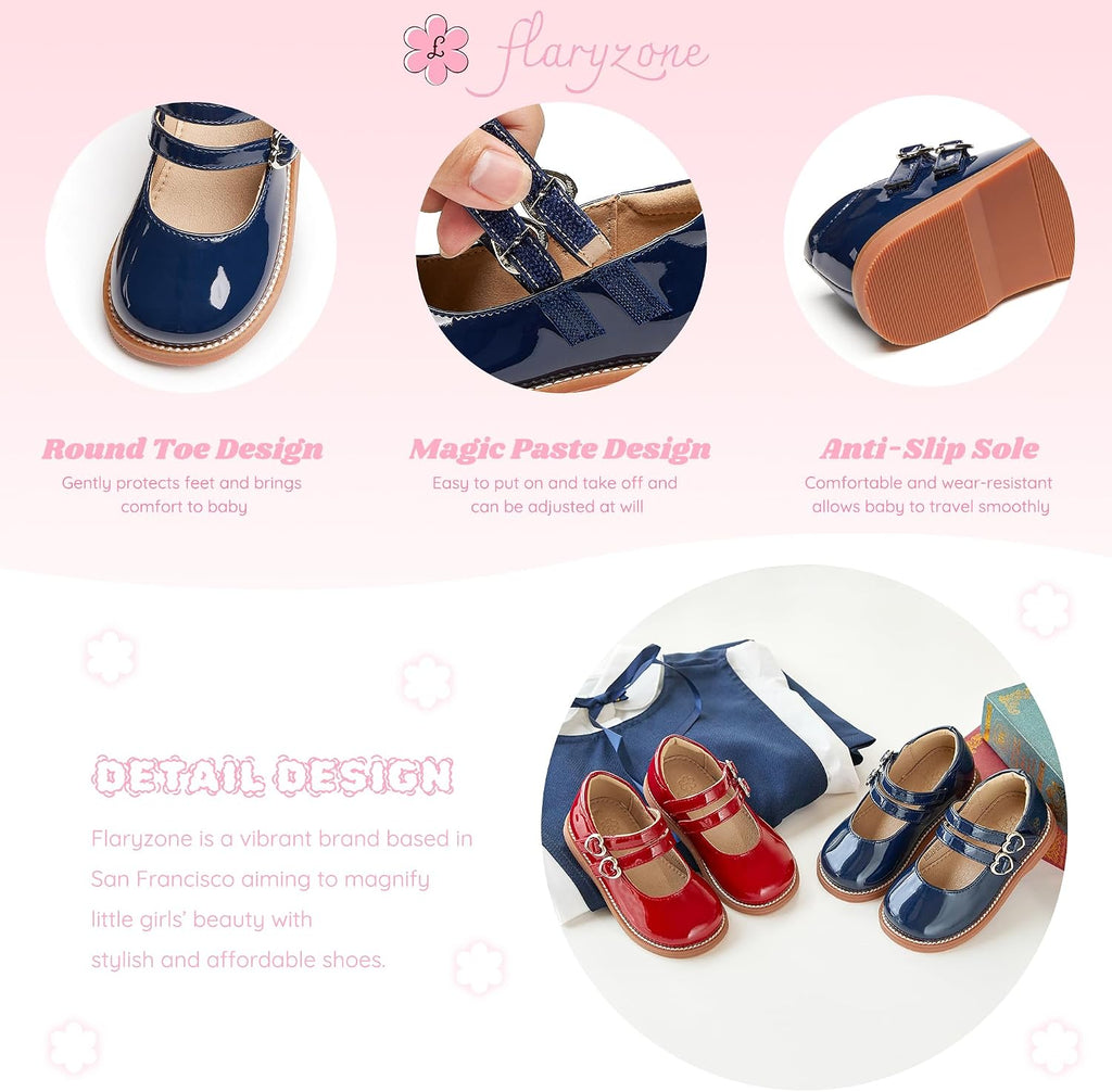 Toddler Girls Mary Jane School Uniform Oxfords Dress Shoes Flats | Wide Round Toe,Cushioned Comfort, Flower Girl