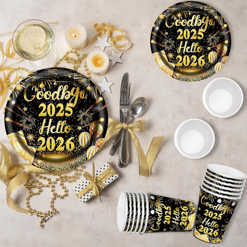 75 Pcs New Years Party Decorations Set Serve 25 New Years Eve Party Supplies 2026 BDTZ Goodbye 2025 Hello 2026 Plates