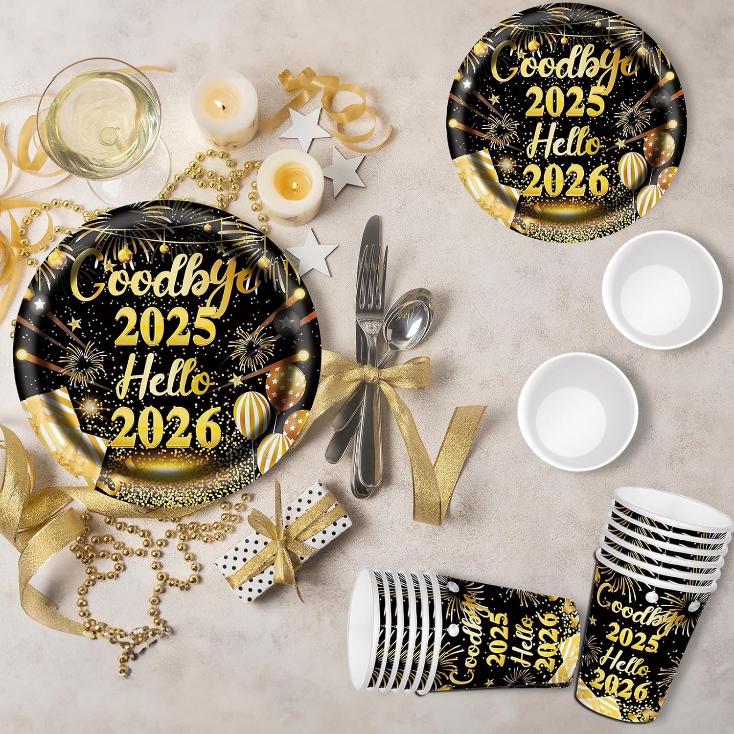 75 Pcs New Years Party Decorations Set Serve 25 New Years Eve Party Supplies 2026 BDTZ Goodbye 2025 Hello 2026 Plates