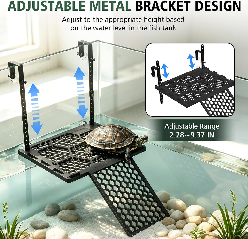 Adjustable Hanging Turtle Basking Platform with Ramp & Feeding Tray