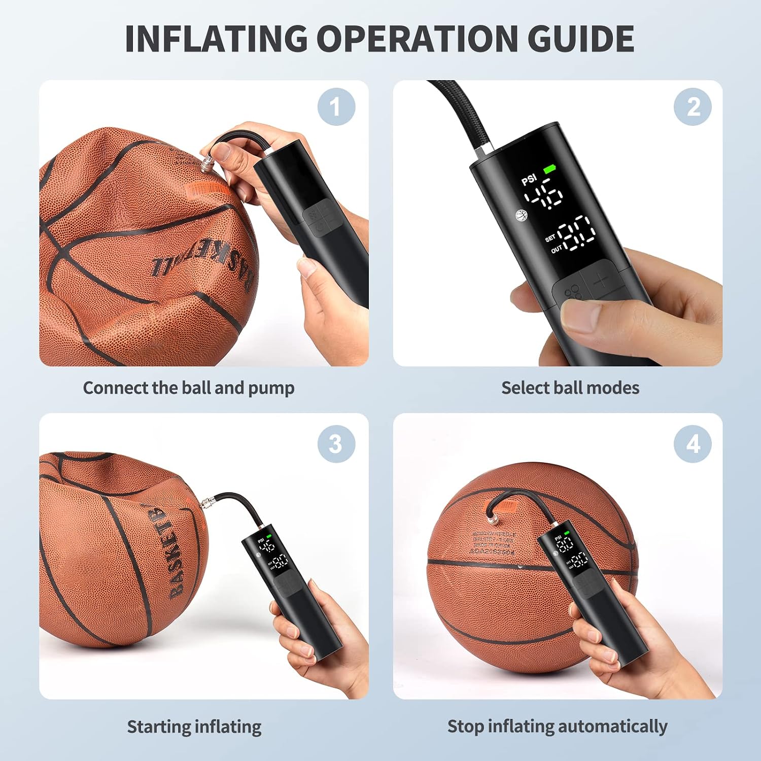 MY01 Electric Ball Pump for Basketball Football Soccer Volleyball | with Inflation & Deflation, Accurate Pressure